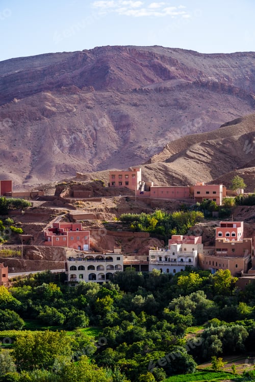 Preview: Nature, rocks, houses and mountains in Dades Gorge Morocco during sunset