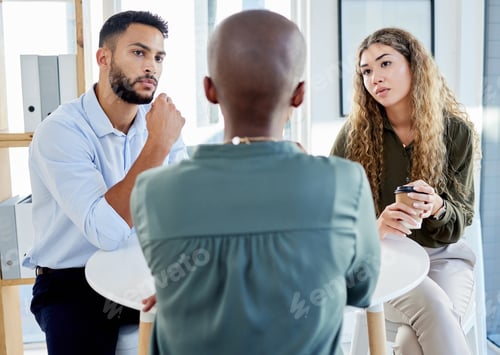 Preview: Business meeting, serious discussion or b2b negotiation with HR, leader or manager at a table . Com
