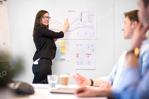 Preview: Female Professional Explaining Graph To Male Executives