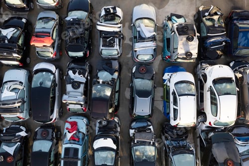 Preview: Aerial view of a small car demolition park