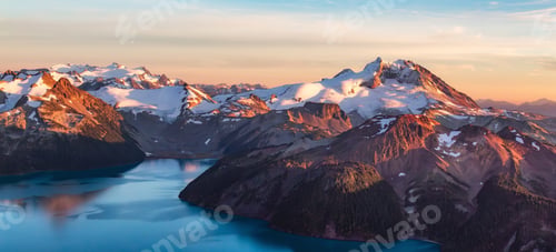 Preview: Canadian Mountain Landscape, Sunset. Aerial Panorama Background.