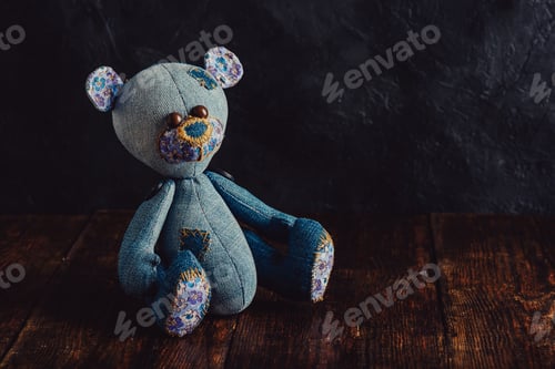 Preview: Blue Handmade Stuffed Bear Toy