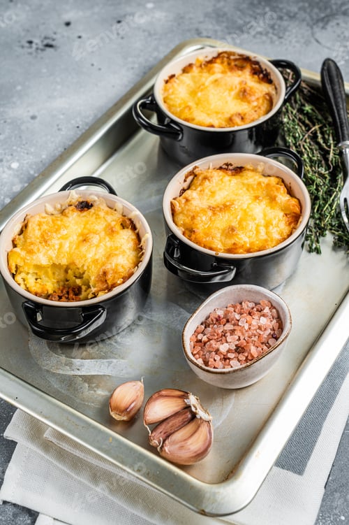 Preview: Irish Shepherd's pie with mince meat, mashed potato and cheddar cheese crust.