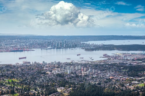 Preview: Aerial view of North Vancouver with Downtown City in the Background