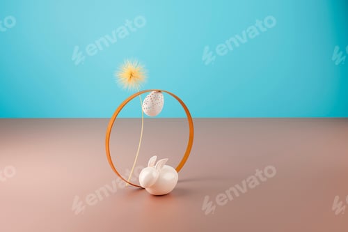 Preview: easter card in the shape of an egg with bunnies 3d render