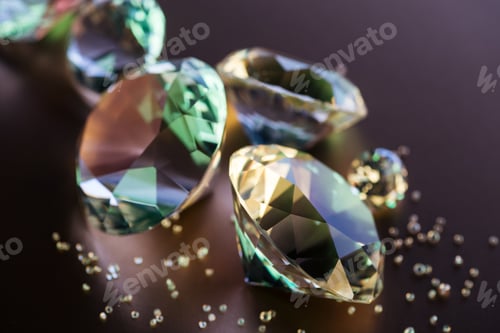 Preview: collection of shiny clear diamonds on brown background
