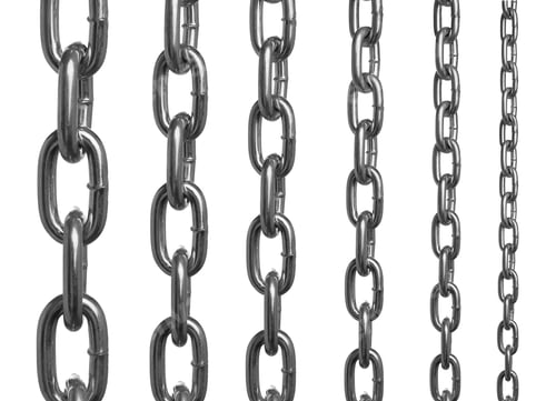 Preview: Set with different sized metal chains isolated on white