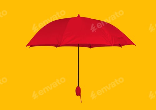 Preview: Opened yellow umbrella isolated on pink background