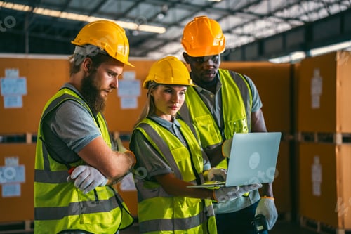 Preview: factory setting, team of engineers and foremen emphasize safety and teamwork meeting
