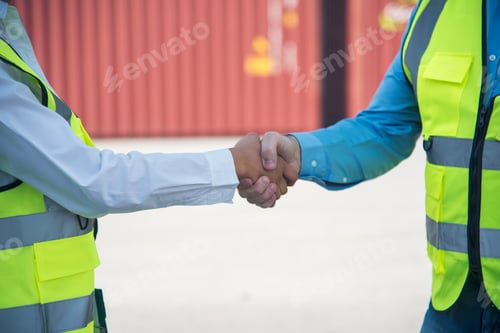 Preview: Civil construction engineer team meeting on construction site with partner teamwork trust team