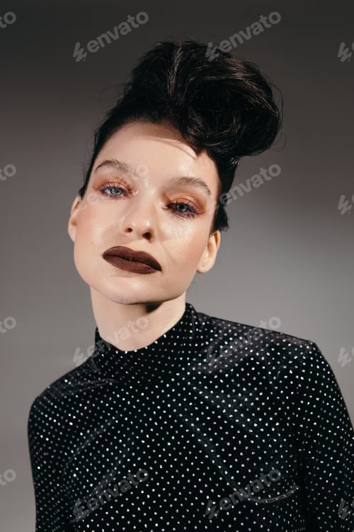 Preview: Art Portraits Of Fashion Girl In Dress With Hairstyle And Makeup In Vintage Style