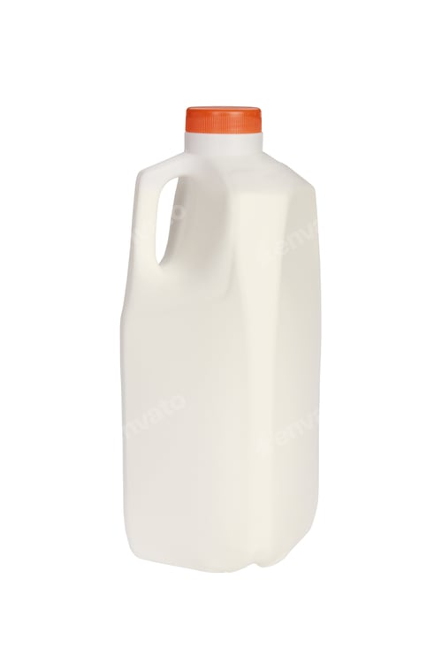Preview: Vertical shot of a plastic milk container isolated on white background