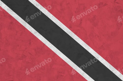 Preview: Trinidad and Tobago flag depicted in bright paint colors on old relief plastering wall close up