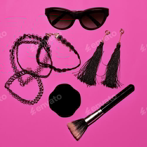 Preview: Trend. Style. Fashion concept. Be Lady. Set of make-up and sungl