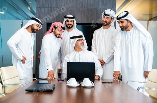 Preview: Group of corporate arab businessmen meeting in the office