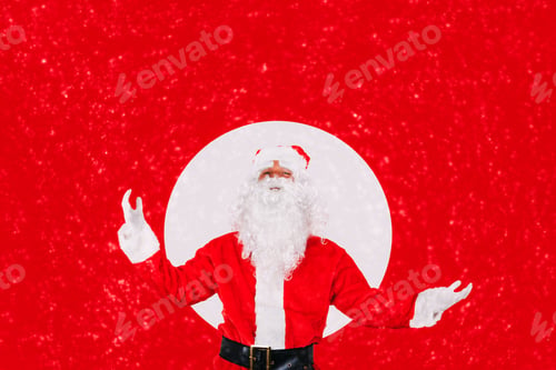 Preview: Santa Claus spreads his arms happy as snowflakes fall
