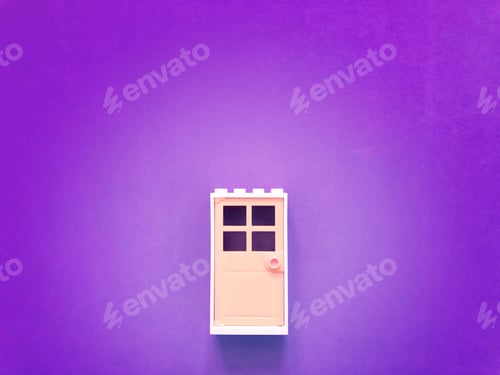 Preview: Colorful pink door purple house conceptual image