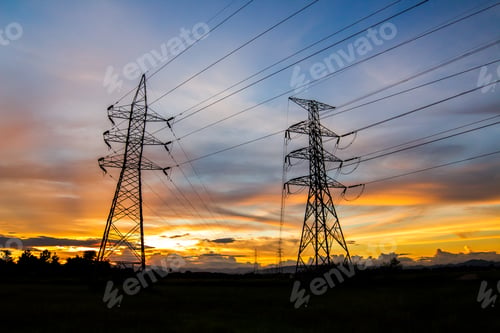 Preview: silhouette of high voltage electrical pole structure