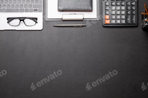 Preview: Office desk table with laptop and supplies