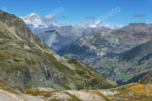 Preview: View of Montblanc peak (4809m) and other mountains from Aiguille Percee, France