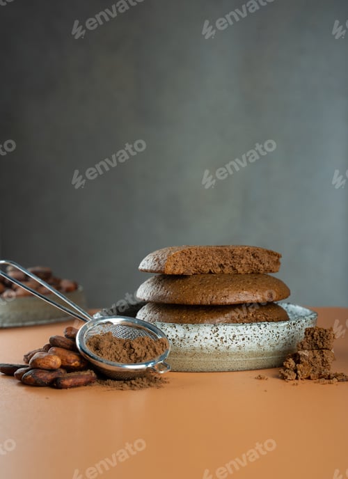 Preview: Gluten free, Vegan Homemade Chocolate Chip cookies from cocoa in a ceramic bowl.Organic product