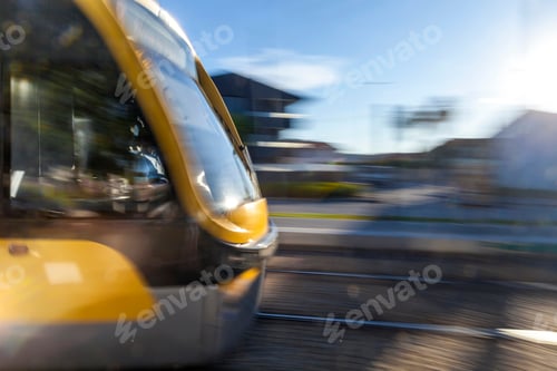 Preview: Traveling by train, modern metro running from one station to another in Porto, Portugal