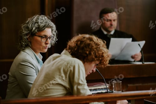 Preview: Middle Aged Caucasian Woman Supporting Teenage Boy during Court Hearing