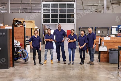 Preview: Portrait Of Engineers And Apprentices In Busy Factory
