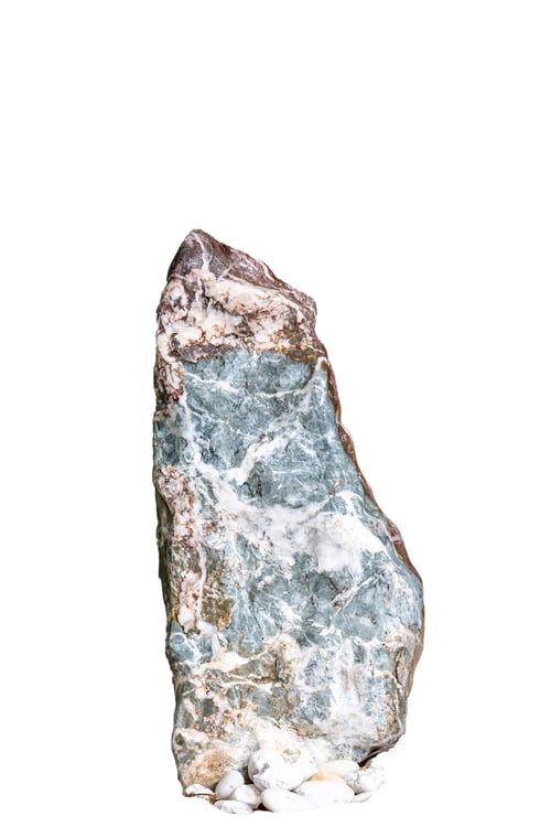 Preview: A tall decorative stone with stunning white marble-like veins and grey textures.
