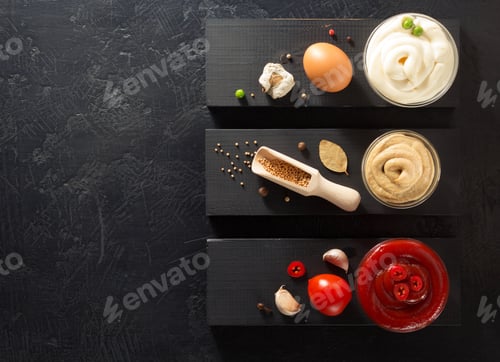Preview: tomato sauce, mayonnaise and mustard in bowl