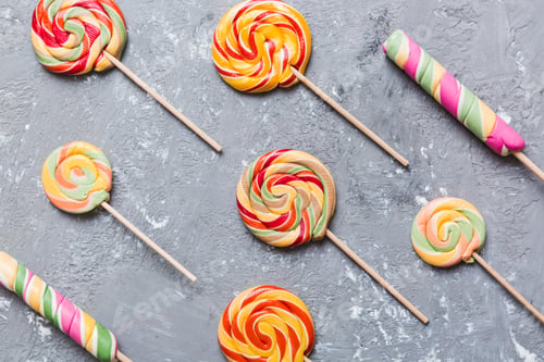 Preview: Set of colorful lollipops on colored background. Summer concept.
