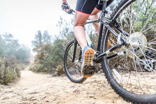 Vorschau: Frau macht Downhill mit Mountainbike. Konzept über Menschen und Sport