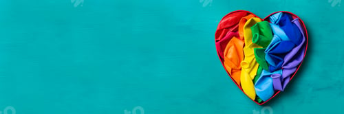 Preview: Heart shaped rainbow lgbtq flag against turquoise background, pride month