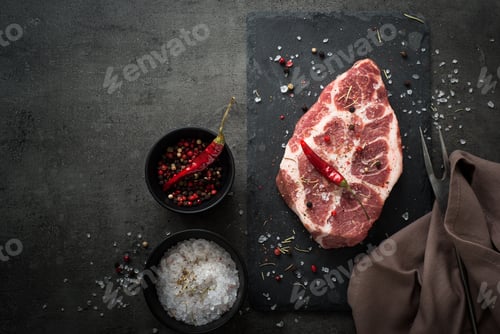 Preview: Raw pork steak on black