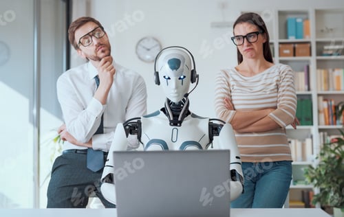 Preview: Business people supervising a robot work