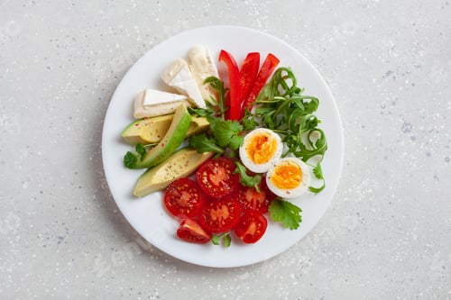 Preview: keto diet breakfast egg avocado brie cheese tomato bell pepper