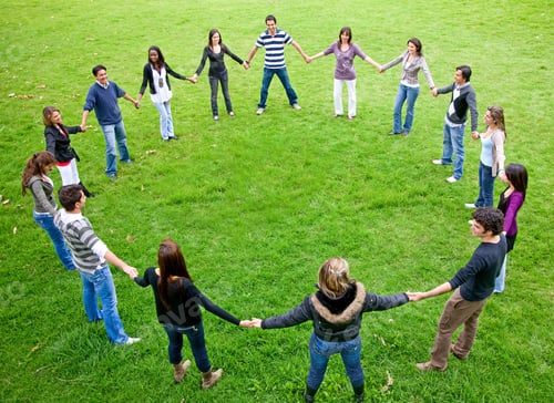 Preview: Big Friends Doing A Circle Smiling And Having Fun In The Park