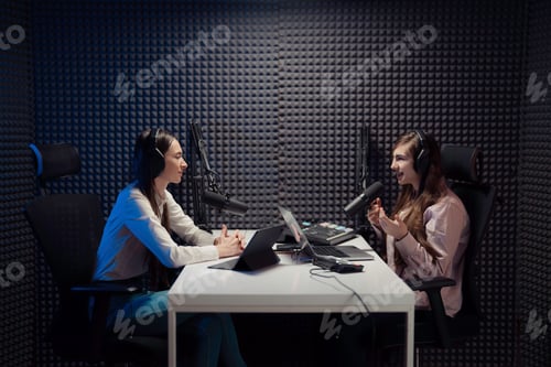 Preview: Women Recording a Podcast in Soundproof Room