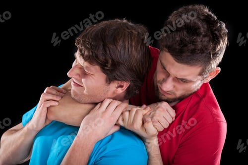 Preview: Fighting Men Friends On Isolated Black Background