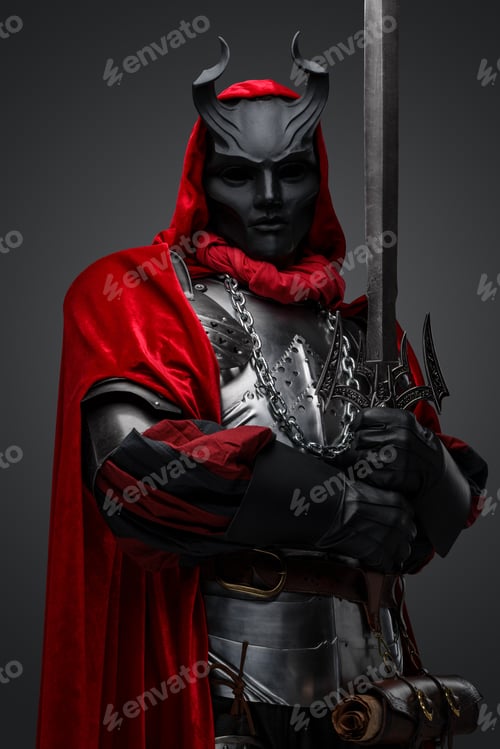 Preview: Dark member of cult with sword and steel armor