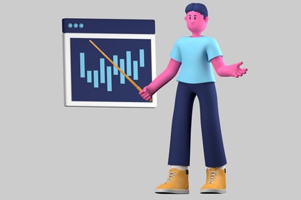 Preview: Cartoon illustration of a man presenting a graph.