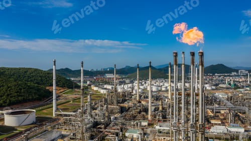 Preview: Aerial view Oil and Gas refinery petrochemical plant industrial with oil and gas storage tank.