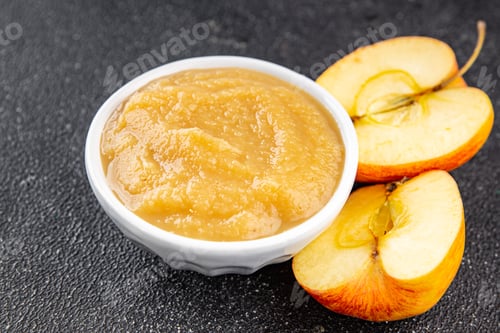 Preview: Apple puree natural ingredients tasty fresh delicious gourmet food background table rustic food