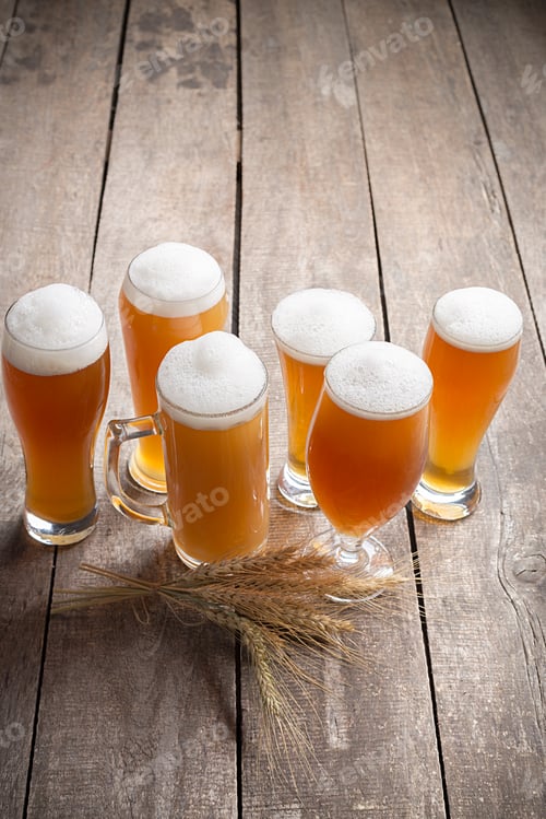 Preview: glass beer on wood background