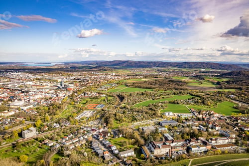 Preview: Bird's-eye view of the city of Singen against the backdrop of the Lake Constance