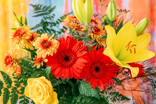 Preview: Valentine's Day Women's Day Birthday celebration. Close up cropped photo of bouquet of flowers