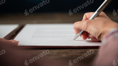 Preview: Female hand signing a document