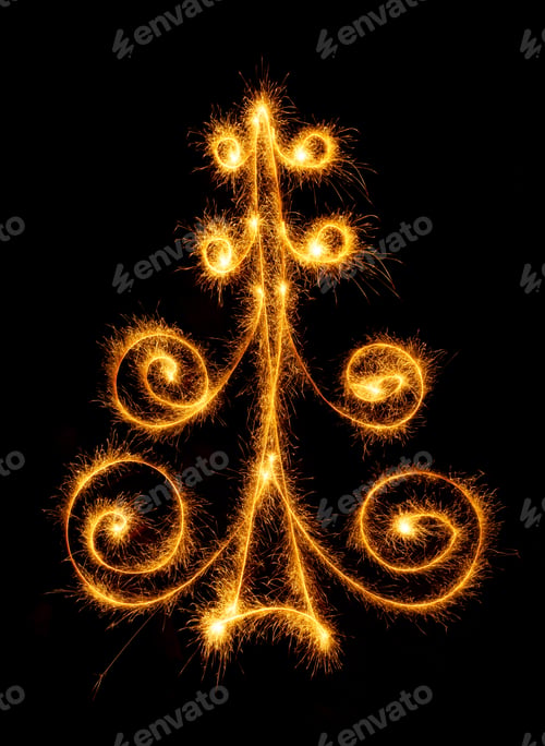 Preview: Christmas tree made by sparkler on a black