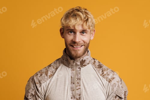 Preview: European military man wearing uniform smiling and looking at camera