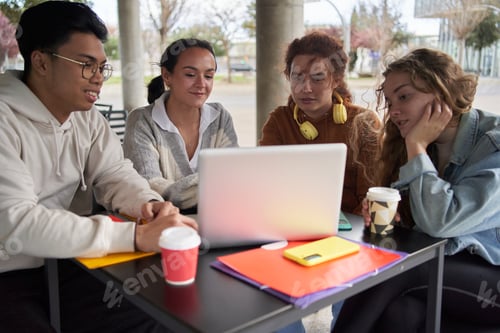 Preview: Group of students sharing a laptop to do homework